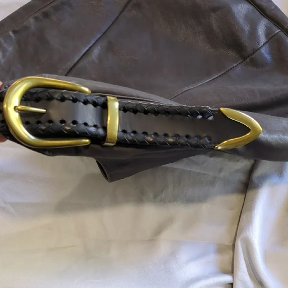 NWOT.  Gorgeous Frye Leather Dark Charcoal/Brown Leather Hobo Bag. - Picture 2 of 7